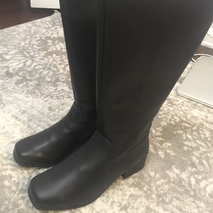 Wide calf black leather boots